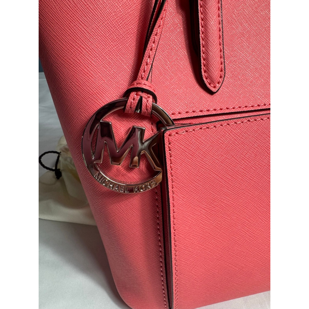 Michael Kors Coral Pink Leather Tote with Front Pocket - Picture 3 of 14